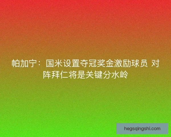 帕加宁：国米设置夺冠奖金激励球员 对阵拜仁将是关键分水岭